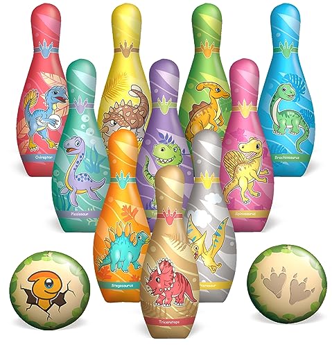 STAY GENT Dinosaurier Kegelspiel für Kinder, Weich Bowling Set mit 10 Kegel & 2 Bälle Ball Kinderspielzeug Innen Garten Outdoor Spielzeug Spiele Geschenke für Kinder ab 2 3 4 5 6 Jahre Junge Mädchen von STAY GENT