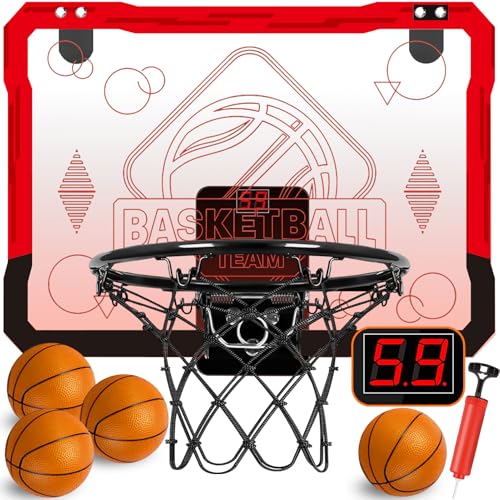 STAY GENT Mehrfarbig LED Basketballkorb Indoor mit 4 Bällen & Automatischem Scorer, Mini Basketballkorb Tür fürs Zimmer Haus Büro, Sport Geschenke für 3 7 8 9 10 11 12 Kinder Jungen Mädchen Erwachsene von STAY GENT