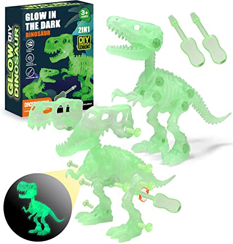 STAY GENT Leuchtend Dinosaurier Spielzeug Kinder, 2 Packs Dinosaurier Skelett Dino Fossil Konstruktionsspielzeug mit 2 Schraubenzieher, STEM Geschenk für Kinder Jungen Mädchen Älter 3 4 5 6 7 8 Jahre von STAY GENT