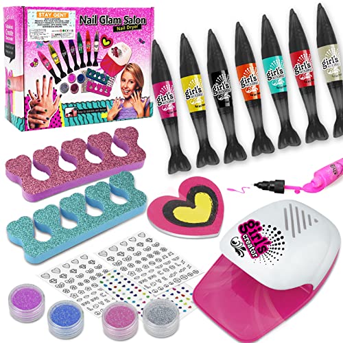 STAY GENT Nagelset für Kinder Mädchen, Kinder Nagellack Set mit Nageltrockner 18 Stück Echt Nagelstudio Nageldesign Waschbar Kinder Nägel Set Mädchen Geburtstag Alter von 3 5 6 7 8 9 10 11 12 13 Jahre von STAY GENT