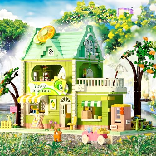 Friends City Haus Bausatz, Friends Mädchen Haus Stadt Zitrone speichern Modell Display, Friends Baum Folwer Haus, MOC Creative Mini-Bausteine Spielzeug für Mädchen und Jungen ab 8-12 Jahren (1350 PCS) von STEM MATCH