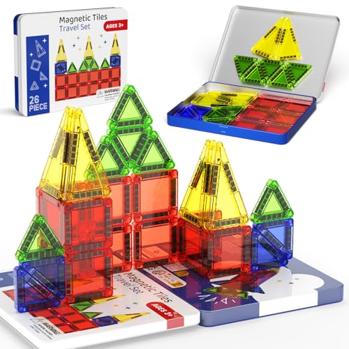 Reise magnetische Fliesen, 26-teilige Mini magnetische bausteine, STEM Reise Magnet Konstruktion Fliesen Set mit Eisen-Box für 3+ Jahre alt Jungen Mädchen Montessori Reise Spielzeug Reise magnetische Fliesen, 26-teilige Mini magnetische bausteine, STEM Reise Magnet Konstruktion Fliesen Set mit Eisen-Box für 3+ Jahre alt Jungen Mädchen Montessori Reise Spielzeug von STEM MATCH