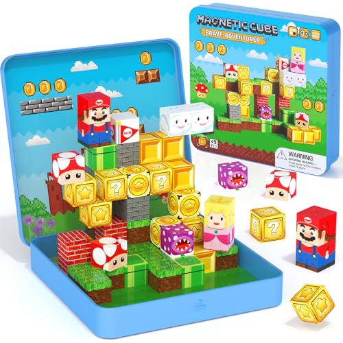 Magnetische Bausteine Reisespielzeug für Kinder ab 3+ Jahren, 49-teiliges magnetisches Bauklötze-Würfelspiel mit tragbarer Eisenbox, On-The-Go Kleinkind Reisespielzeug STEM Konstruktions Spielzeug Magnetische Bausteine Reisespielzeug für Kinder ab 3+ Jahren, 49-teiliges magnetisches Bauklötze-Würfelspiel mit tragbarer Eisenbox, On-The-Go Kleinkind Reisespielzeug STEM Konstruktions Spielzeug von STEM MATCH