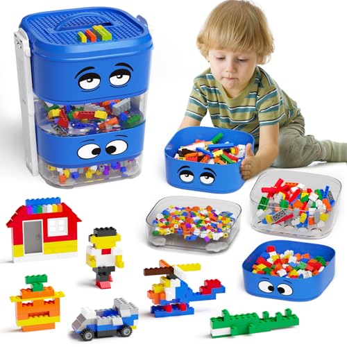 STEM MATCH Bausteine Spielzeug Set für Kinder 4 Jahre, 181 Stück Bauklötze Brick mit Blöcken Sortierer Box, Kompatibel mit den meisten Marken von Blöcken, Grundlegendes STEM-Spielzeug Geschenk (Blau) von STEM MATCH