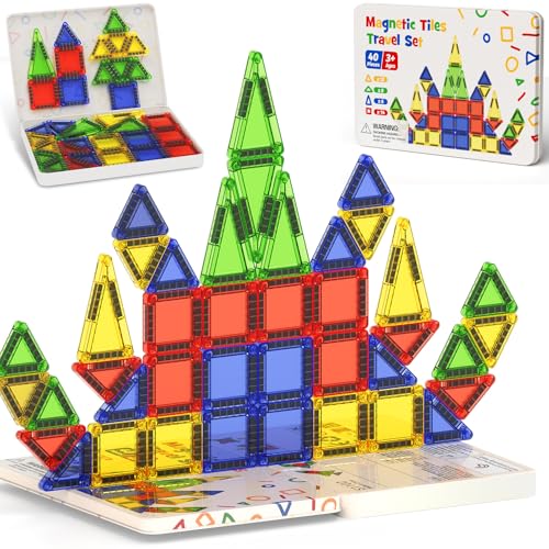 Magnetische Tiles Konstruktion Set Reisespielzeug für Kinder Tragbar Reisen MINI Magnetische Fliesen Spielzeug Magnetische Baukasten Geschenk für 3+ Jahre Kleinkinder (40pcs Magnetische Tiles) Magnetische Tiles Konstruktion Set Reisespielzeug für Kinder Tragbar Reisen MINI Magnetische Fliesen Spielzeug Magnetische Baukasten Geschenk für 3+ Jahre Kleinkinder (40pcs Magnetische Tiles) von STEM MATCH