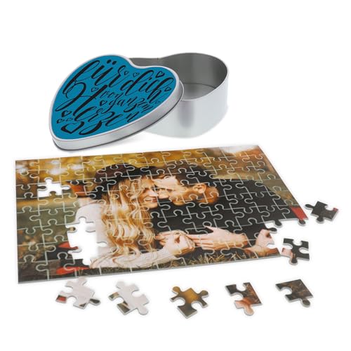 stempel-fabrik Individuelles Puzzle mit Blauer Herzdose - 96 Teile - Fotopuzzle mit eigenem Bild - Geschenkidee - Geburtstagsgeschenk - Personalisiert - Jahrestag - Hochzeitstag - Valentinstag von STEMPEL-FABRIK