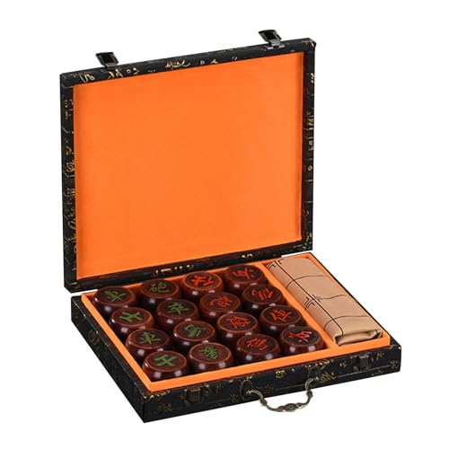 Chinesisches Schach for 2 Spieler, Xiangqi-Schachspiel, pädagogische Strategie-Brettspiele, Puzzlespiele, Reisespiele mit Geschenkbox und Lederschachbrett(Blood sandalwood,5.8cm/2.3in) von STEPHM