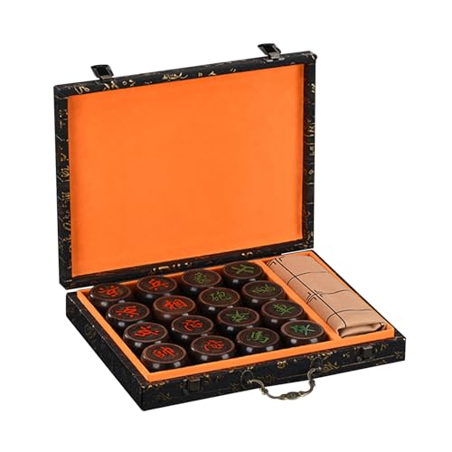 Chinesisches Schach for 2 Spieler, Xiangqi-Schachspiel, pädagogische Strategie-Brettspiele, Puzzlespiele, Reisespiele mit Geschenkbox und Lederschachbrett(Ebony,5.8cm/2.3in) von STEPHM