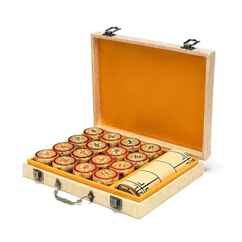 Chinesisches Schachspiel Gold Phoebe Xiangqi for 2 Spieler Brettspiel Traditionelles Lernstrategiespiel Puzzlespiel Reisespiel mit Box und Lederschachbrett(Beige,4.8cm/1.9in) von STEPHM