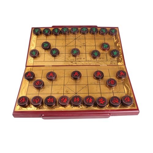 Chinesisches Schachspiel-Set mit faltbarem Brett und Ebenholzfiguren, tragbares Xiangqi, traditionelles Tisch-Strategiespiel for 2 Spieler(5cm/2in) von STEPHM