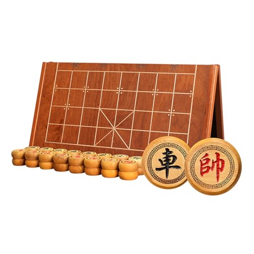 Chinesisches Schachspiel-Set mit faltbarem Schachbrett, goldenes Sandelholz, Xiangqi, Tisch-Strategiespiel, Reise-Brettspiel for 2 Spieler(4.8cm/1.9in) von STEPHM