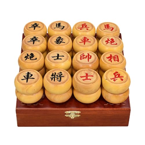 Chinesisches Schachspiel aus Buchsbaumholz mit Lederbrett in Geschenkbox, Xiangqi for 2 Spieler, traditionelles tragbares chinesisches Schach-Reisebrettspielset(3.8CM/1.5IN) von STEPHM