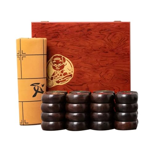 Chinesisches Schachspiel aus Ebenholz for 2 Spieler, Xiangqi, pädagogische Strategie-Brettspiele, Puzzlespiele, Reisespiele mit Geschenkbox und Lederschachbrett(Size:4.8cm/1.88in) von STEPHM