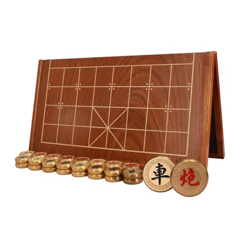 Chinesisches Schachspiel aus Messing mit Geschenkbox, zusammenklappbares Schachbrett, Retro-Strategie-Brettspiele, traditionelle Reisespiele, Xiangqi for 2 Spieler(4.5cm/1.7in) von STEPHM