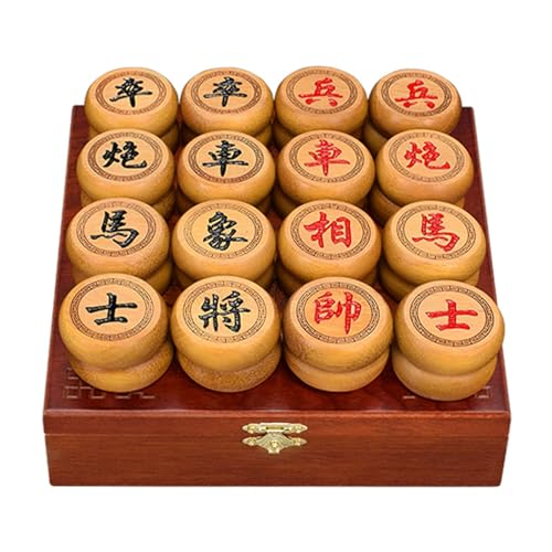 Chinesisches Schachspiel mit Lederbrett, Geschenkbox, goldenes Sandelholz, Xiangqi for 2 Spieler, traditionelles tragbares chinesisches Schach-Reisebrettspielset(4.8cm/1.9in) von STEPHM