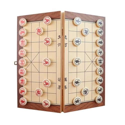 Chinesisches Schachspiel mit klappbarem Holzbrett, tragbar, magnetisch, Xiangqi, traditionell, klassisch, pädagogische Strategiespiele, Reisespiel for Anfänger(Size:11.4 x 11.4in) von STEPHM