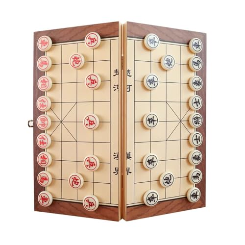 Chinesisches Schachspiel mit klappbarem Holzbrett, tragbar, magnetisch, Xiangqi, traditionell, klassisch, pädagogische Strategiespiele, Reisespiel for Anfänger(Size:13.4 x 13.4in) von STEPHM