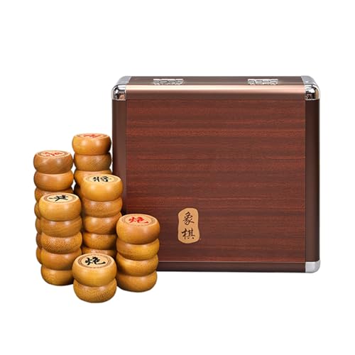 Chinesisches Xiangqi, goldenes Sandelholz, for 2 Spieler, traditionelles tragbares chinesisches Schach-Reisebrettspielset mit Lederschachbrett und Geschenkbox(5.8cm/2.3in.) von STEPHM