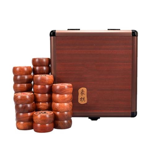 Chinesisches Xiangqi-Schachbrettspielset aus Palisander for 2 Spieler, traditionelles tragbares chinesisches Reiseschachspielset mit Lederschachbrett und Geschenkbox(5.8cm/2.3in) von STEPHM