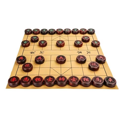 Chinesisches Xiangqi-Schachspiel aus Ebenholz for 2 Spieler, pädagogische Strategie-Brettspiele, Puzzlespiele, Reisespiele mit Lederschachbrett(Size:5.8cm/2.28in) von STEPHM