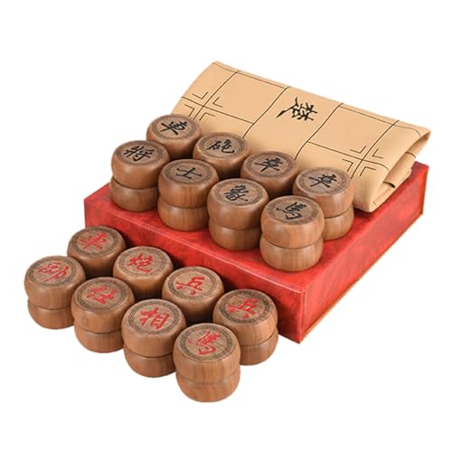 Chinesisches Xiangqi for 2 Spieler, Strategiespiel, tragbares chinesisches Schach-Reisebrettspielset mit Lederschachbrett(Agarwood) von STEPHM