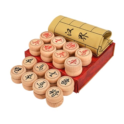 Chinesisches Xiangqi for 2 Spieler, Strategiespiel, tragbares chinesisches Schach-Reisebrettspielset mit Lederschachbrett(Beechwood) von STEPHM