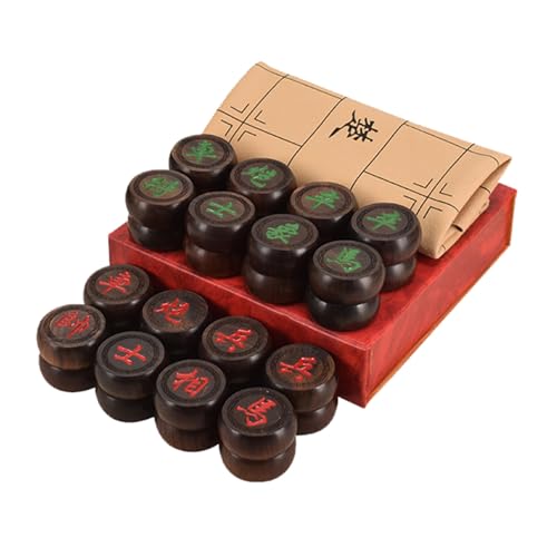 Chinesisches Xiangqi for 2 Spieler, Strategiespiel, tragbares chinesisches Schach-Reisebrettspielset mit Lederschachbrett(Black rosewood) von STEPHM