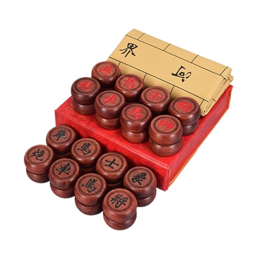 Chinesisches Xiangqi for 2 Spieler, Strategiespiel, tragbares chinesisches Schach-Reisebrettspielset mit Lederschachbrett(Blood sandalwood) von STEPHM