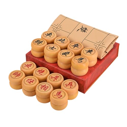 Chinesisches Xiangqi for 2 Spieler, Strategiespiel, tragbares chinesisches Schach-Reisebrettspielset mit Lederschachbrett(Boxwood) von STEPHM