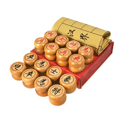 Chinesisches Xiangqi for 2 Spieler, Strategiespiel, tragbares chinesisches Schach-Reisebrettspielset mit Lederschachbrett(Gold sandalwood) von STEPHM