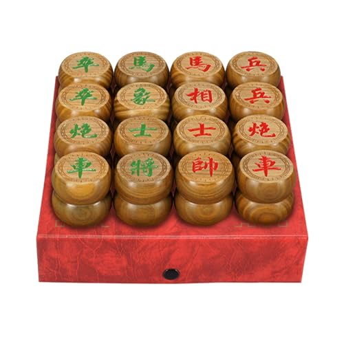 Chinesisches Xiangqi for 2 Spieler, Strategiespiel, tragbares chinesisches Schach-Reisebrettspielset mit Lederschachbrett(Green sandalwood) von STEPHM