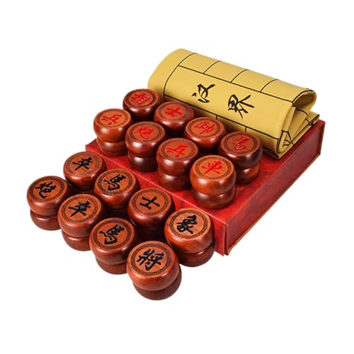 Chinesisches Xiangqi for 2 Spieler, Strategiespiel, tragbares chinesisches Schach-Reisebrettspielset mit Lederschachbrett(Red rosewood) von STEPHM