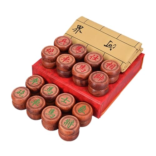 Chinesisches Xiangqi for 2 Spieler, Strategiespiel, tragbares chinesisches Schach-Reisebrettspielset mit Lederschachbrett(Red rosewood) von STEPHM