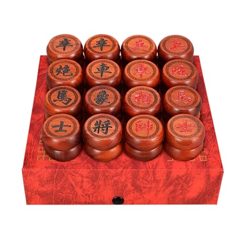 Chinesisches Xiangqi for 2 Spieler, Strategiespiel, tragbares chinesisches Schach-Reisebrettspielset mit Palisanderfiguren und Lederschachbrett(4.8cm/1.9in) von STEPHM