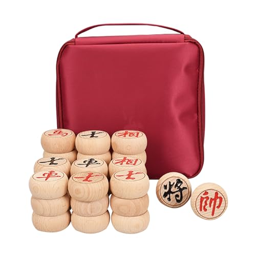 Chinesisches Xiangqi for 2 Spieler, traditionelles tragbares chinesisches Schach-Reisebrettspielset mit Buchenholzfiguren und Lederschachbrett(3.8cm/1.5in) von STEPHM