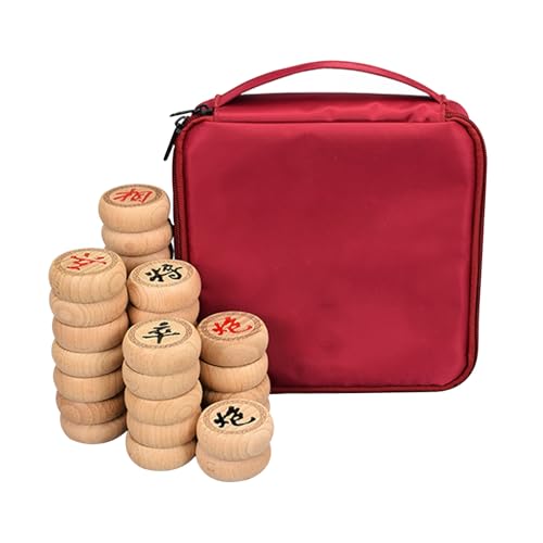 Chinesisches Xiangqi for 2 Spieler, traditionelles tragbares chinesisches Schach-Reisebrettspielset mit Buchenholzfiguren und Lederschachbrett(4.8cm/1.9in) von STEPHM