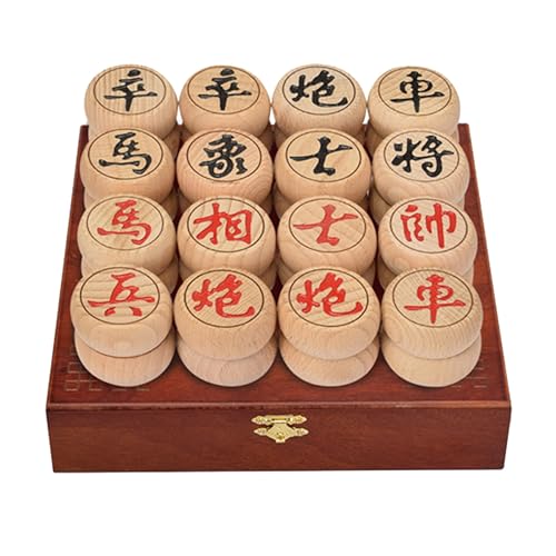 Chinesisches Xiangqi for 2 Spieler, traditionelles tragbares chinesisches Schachbrettspielset for unterwegs mit Buchenholzfiguren, Lederschachbrett und Geschenkbox(3.8cm/1.5in) von STEPHM