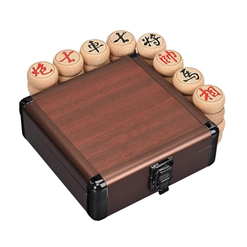 Chinesisches Xiangqi for 2 Spieler, traditionelles tragbares chinesisches Schachbrettspielset for unterwegs mit Buchenholzfiguren, Lederschachbrett und Geschenkbox(3.8cm/1.5in) von STEPHM