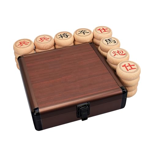 Chinesisches Xiangqi for 2 Spieler, traditionelles tragbares chinesisches Schachbrettspielset for unterwegs mit Buchenholzfiguren, Lederschachbrett und Geschenkbox(5.8cm/2.3in) von STEPHM