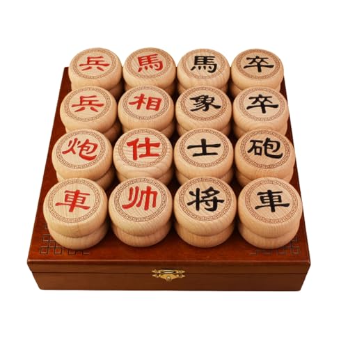 Chinesisches Xiangqi for 2 Spieler, traditionelles tragbares chinesisches Schachbrettspielset for unterwegs mit Buchenholzfiguren, Lederschachbrett und Geschenkbox(5.8cm/2.3in) von STEPHM