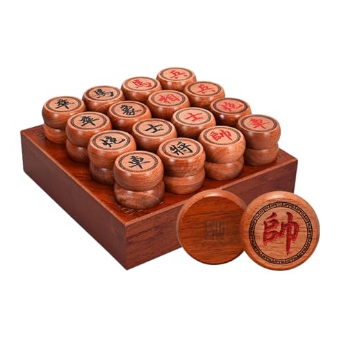 Chinesisches Xiangqi for 2 Spieler, traditionelles tragbares chinesisches Schachbrettspielset for unterwegs mit Figuren aus Palisander, Schachbrett aus Leder und Geschenkbox(5.8cm/2.3in) von STEPHM