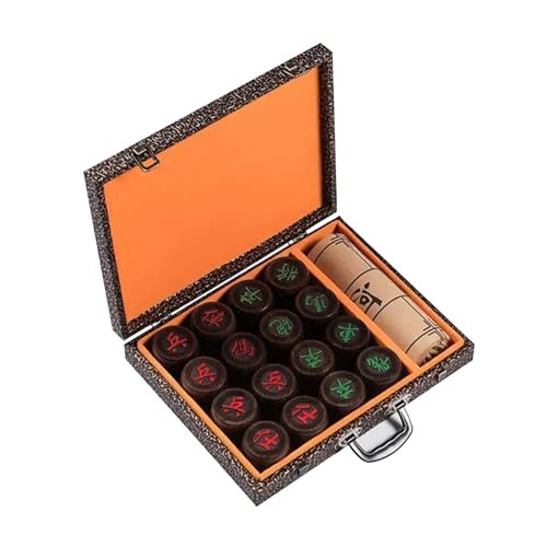 Ebenholz-Chinesisches Schach-Geschenkbox-Set, traditionelles Xiangqi, pädagogisches Strategie-Brettspiel for 2 Spieler mit Lederschachbrett, Reisespiel-Set(Size:10cm/3.9in) von STEPHM