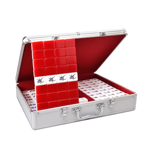 STEPHM Chinesisches Mahjong-Set, 146 nummerierte 1,57-Zoll-Acryl-Mahjongg-Spielset mit Koffer, Matte und 3 Würfeln, Reisebrettspiel for Partys im Freien(Silver) von STEPHM