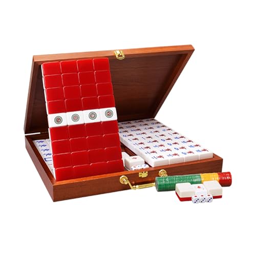 STEPHM Chinesisches Mahjong-Set, 146 nummerierte 1,57-Zoll-Mahjongg-Spielset aus Acryl mit Holzkoffer, Matte und 3 Würfeln, Reisebrettspiel for Partys im Freien von STEPHM