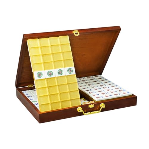 STEPHM Chinesisches Mahjong-Spiel, 144 Acrylsteine, Mah Jongg, komplettes chinesisches Majiang-Set mit 3 Würfeln, 2 Ersatzsteinen und Box, Reisebrettspiel for Partys im Freien(#38) von STEPHM