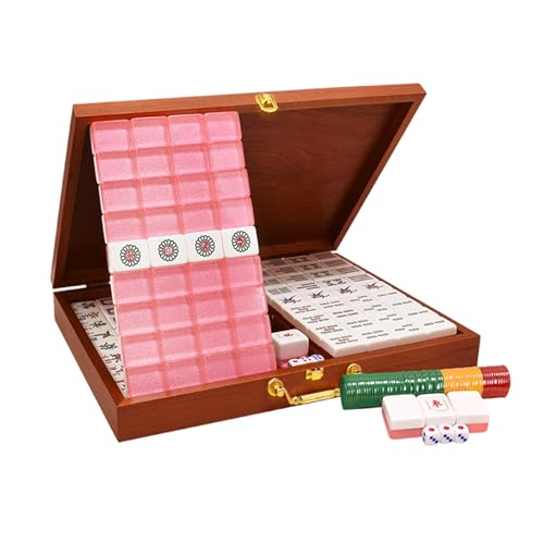 STEPHM Chinesisches Mahjong-Spiel, 144 Acrylsteine, Mah Jongg, komplettes chinesisches Majiang-Set mit 3 Würfeln, 2 Ersatzsteinen und Box, Reisebrettspiel for Partys im Freien(4.2cm/1.65'') von STEPHM