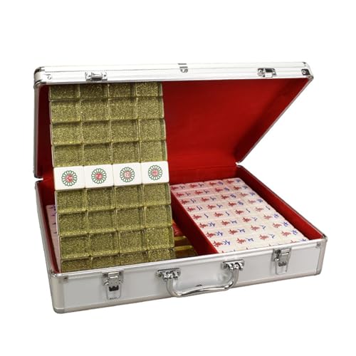 STEPHM Chinesisches Mahjong-Spielset, 144 Acrylsteine, Majiang for Spielplatten im chinesischen Stil, komplettes Mah-Jongg-Set mit 3 Würfeln, 2 Ersatzsteinen, Matte, Chips und Box(3.8cm/1.49'') von STEPHM