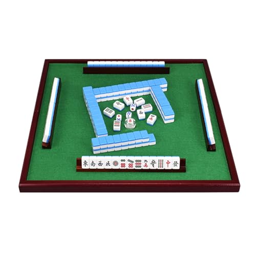 STEPHM Chinesisches Mini-Mahjong-Set mit Mahjong-Tisch, 144 Melamin-Kacheln, tragbares Mah-Jongg-Reisebrettspiel for Partys im Freien, Schlafsäle(Blue) von STEPHM