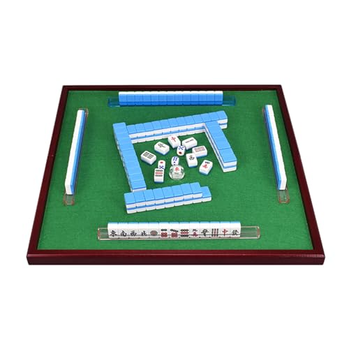 STEPHM Chinesisches Mini-Mahjong-Set mit Mahjong-Tisch, 144 Melamin-Kacheln, tragbares Mah-Jongg-Reisebrettspiel for Partys im Freien, Schlafsäle(Blue) von STEPHM