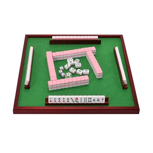 STEPHM Chinesisches Mini-Mahjong-Set mit Mahjong-Tisch, 144 Melamin-Kacheln, tragbares Mah-Jongg-Reisebrettspiel for Partys im Freien, Schlafsäle(Pink) von STEPHM